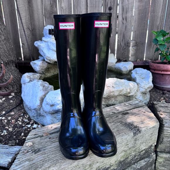 Hunter Original Women's Tall Gloss Black Rain Wellies Boots 8 US / 6 UK *Flaws* - Picture 2 of 16